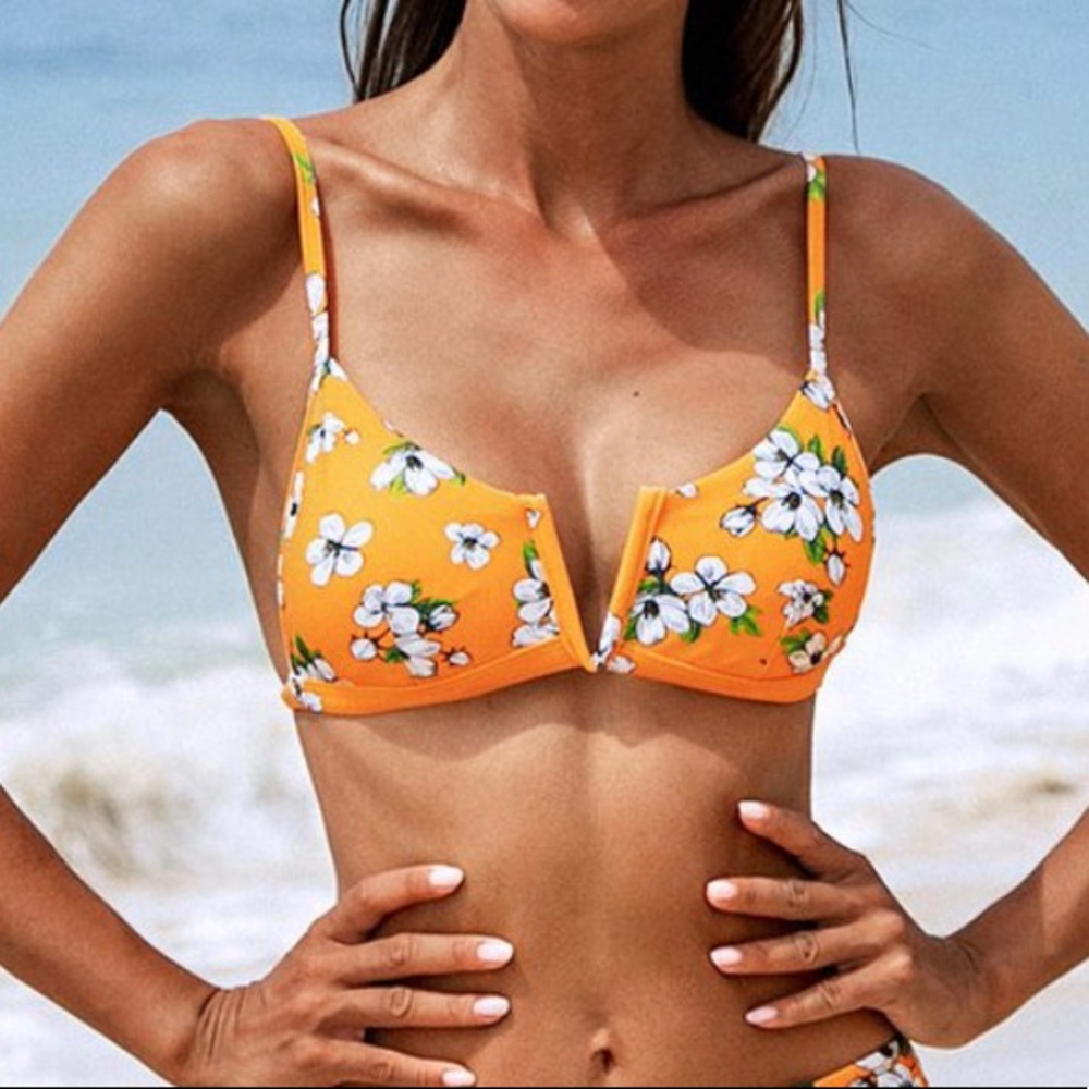 Yellow Floral Swimsuit Top (read description)